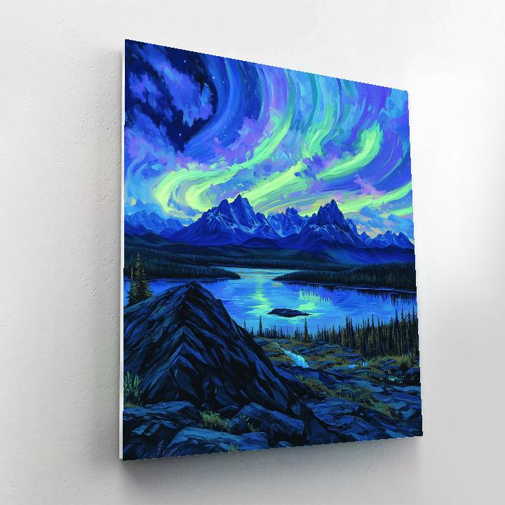 Frederick Varley Inspired Aurora Over Obsidian Ridge paint by numbers