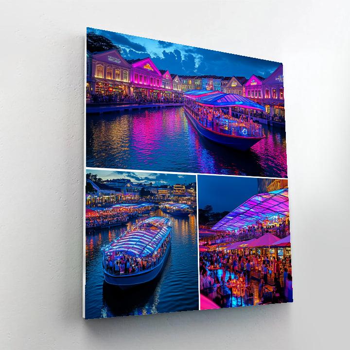 Evening At Clarke Quay Riverside Singapore DIY paint by numbers