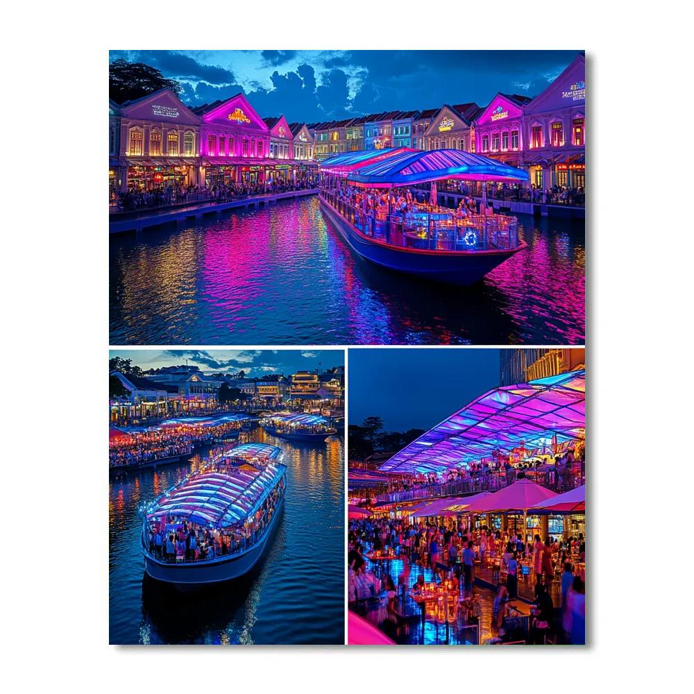 Evening At Clarke Quay Riverside Singapore DIY paint by numbers