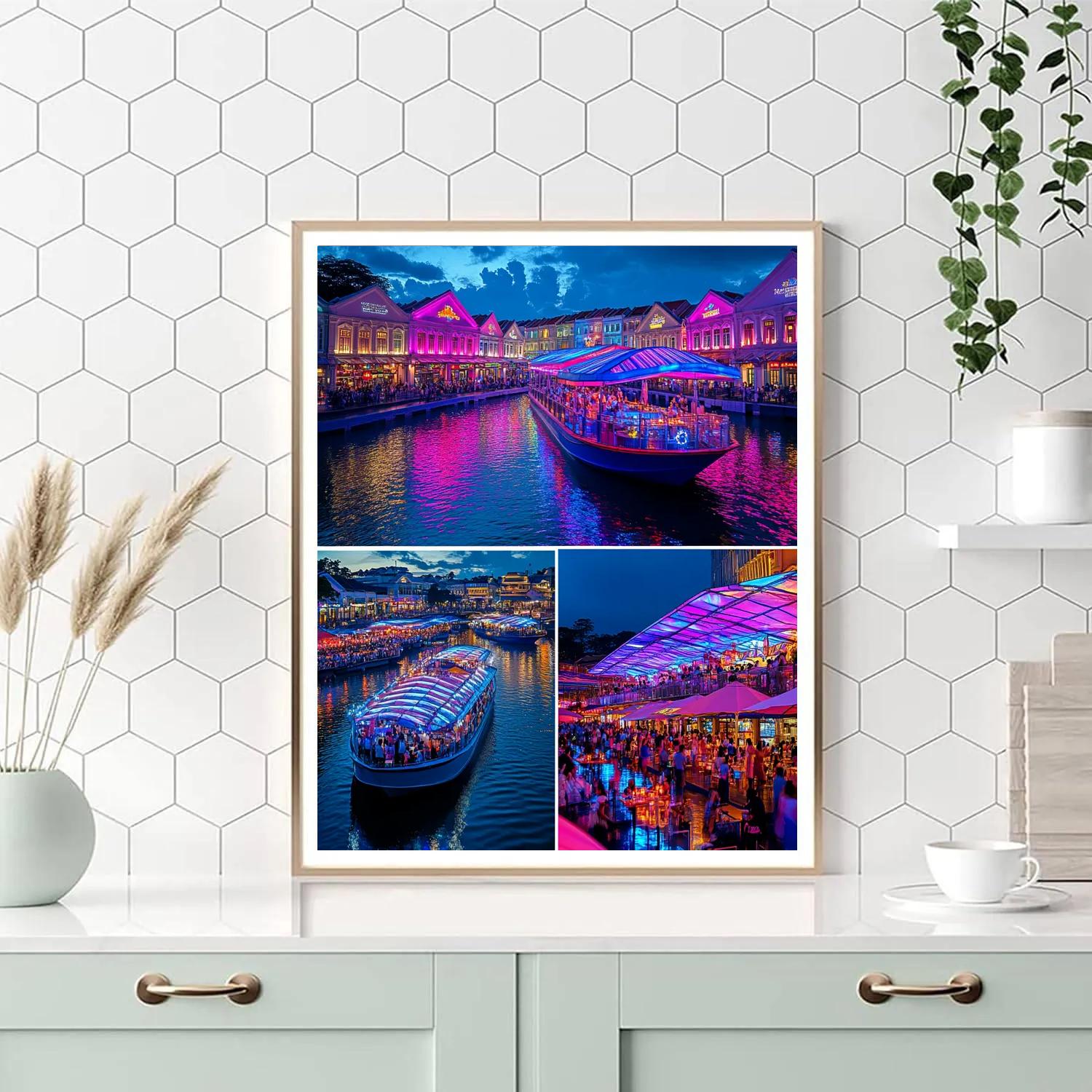 Evening At Clarke Quay Riverside Singapore DIY paint by numbers