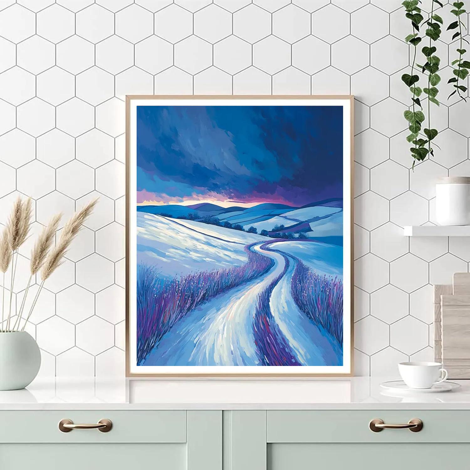 Frederick Varley Inspired Frostfire Meadow Under Cobalt Stormlight paint by numbers