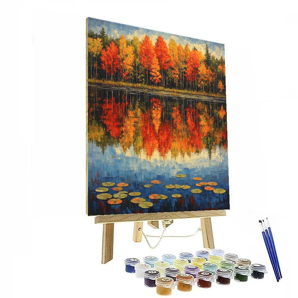 Claude Monet Inspired Reflections Of Autumn Trees On Lake DIY paint by numbers