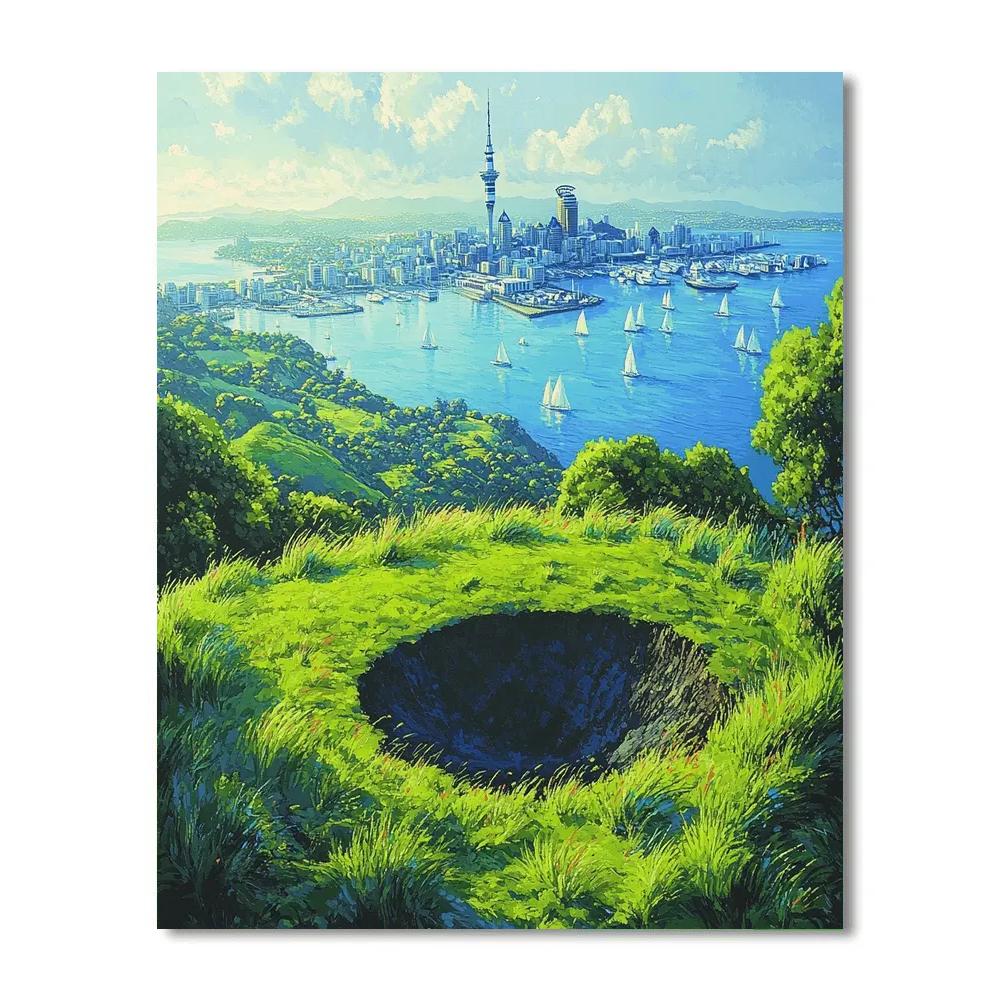 City And Harbor From Mount Eden Auckland New Zealand Paint by numbers art
