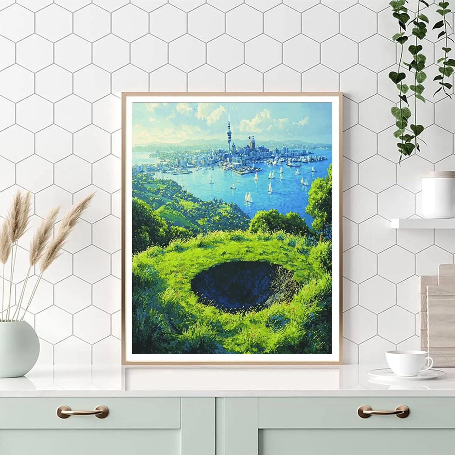 City And Harbor From Mount Eden Auckland New Zealand Paint by numbers art