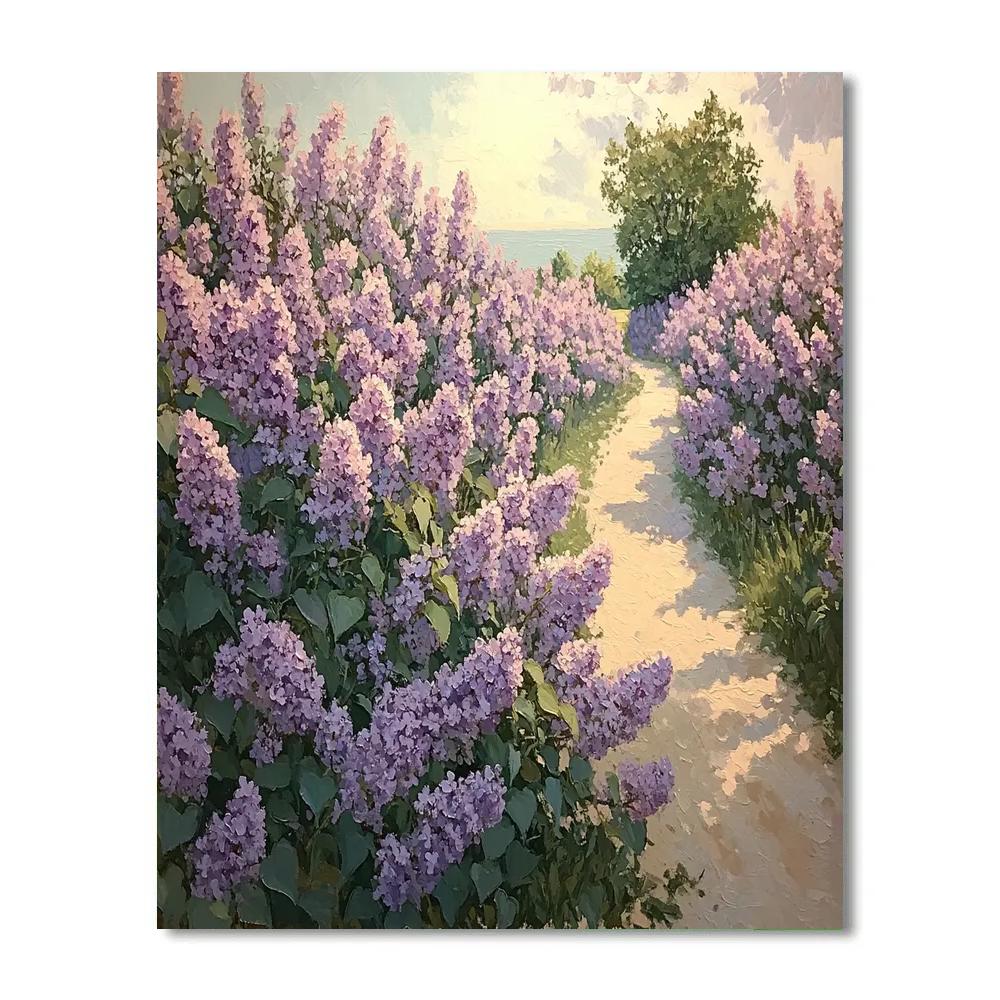 Claude Monet Inspired Spring Lilac Hedge Beside Path Paint by numbers kits