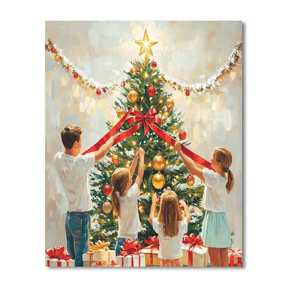 Ribboned Tree Trimming Painting by numbers kit