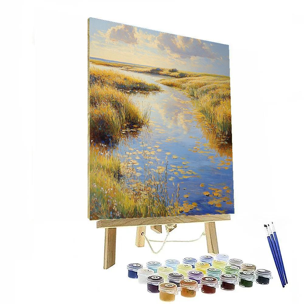 Claude Monet Inspired Golden Light On Garden Pond Edge painting number kit