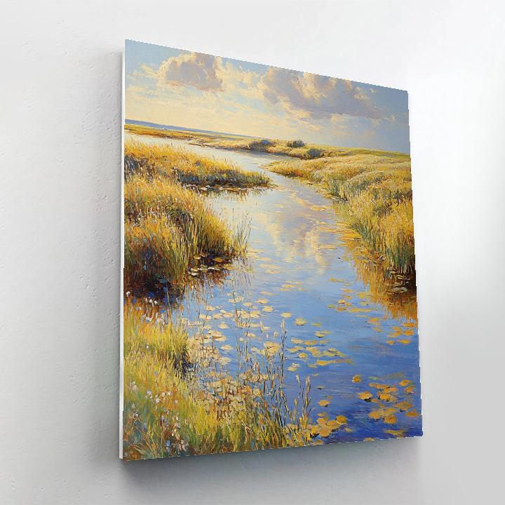 Claude Monet Inspired Golden Light On Garden Pond Edge painting number kit