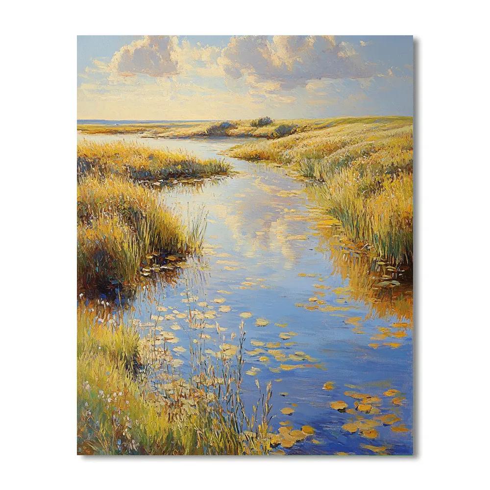 Claude Monet Inspired Golden Light On Garden Pond Edge painting number kit