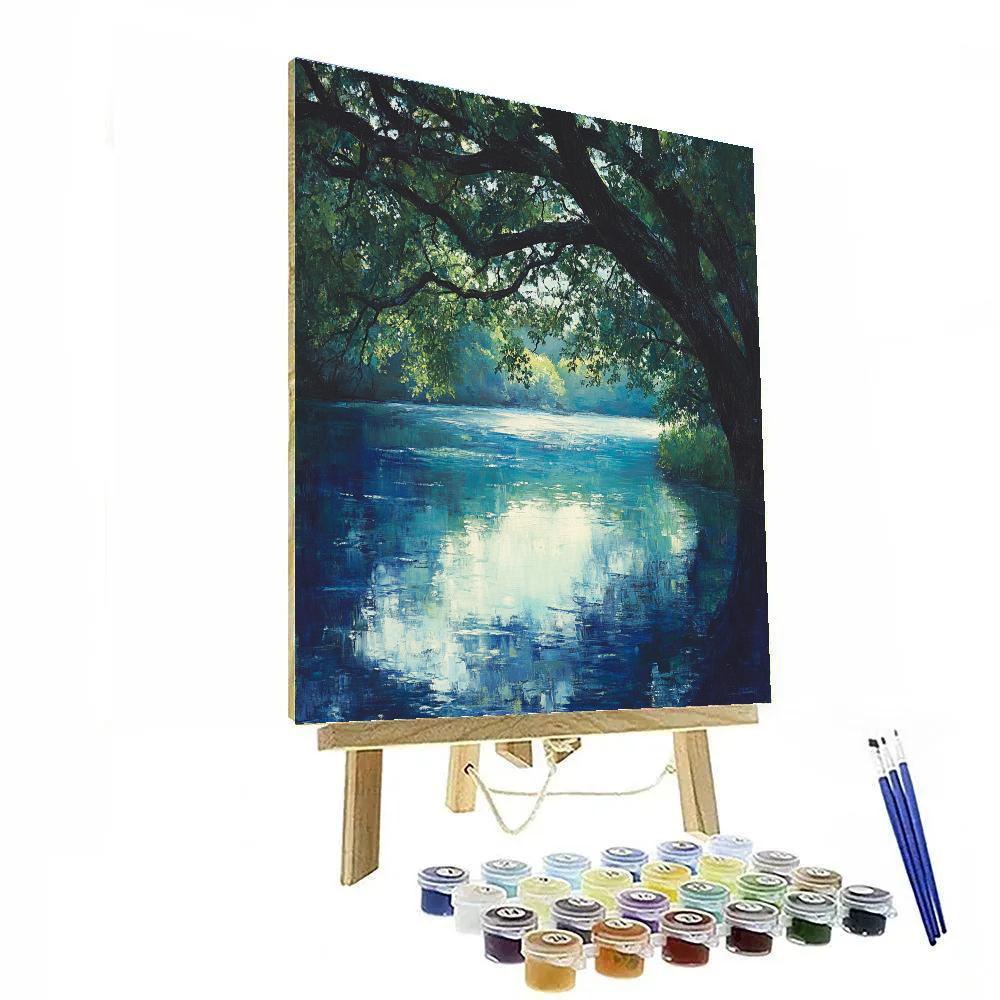 Claude Monet Inspired Cool Reflections Beneath Overhanging Trees DIY paint by numbers