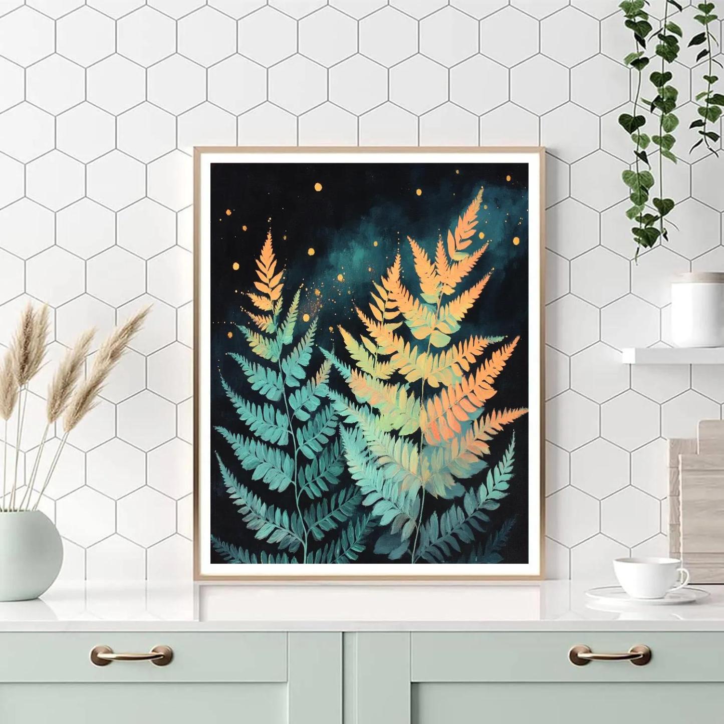 Frida Kahlo Inspired Comet Tail Feather Ferns paint by numbers