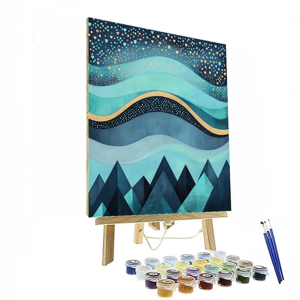 Gustav Klimt Inspired Geometric Aurora Over Mountains Paint by numbers art