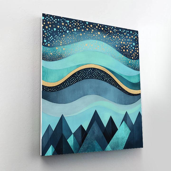 Gustav Klimt Inspired Geometric Aurora Over Mountains Paint by numbers art
