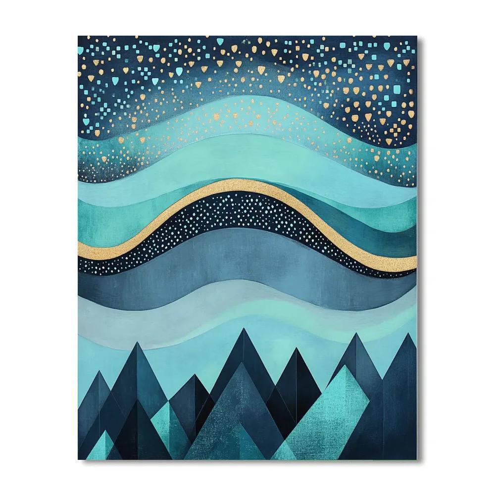 Gustav Klimt Inspired Geometric Aurora Over Mountains Paint by numbers art