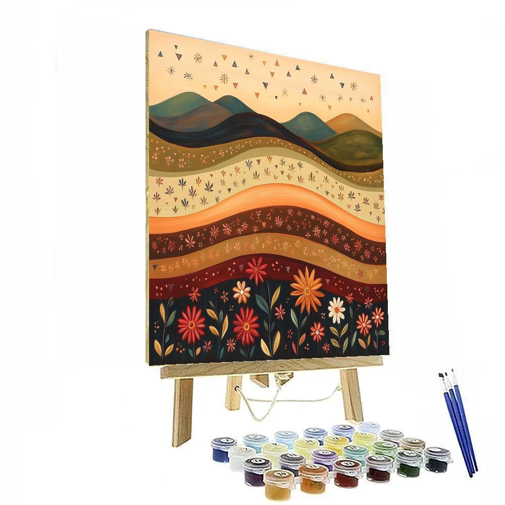 Frida Kahlo Inspired Mountain Silhouette Of Blossoming Color Bands paint by numbers