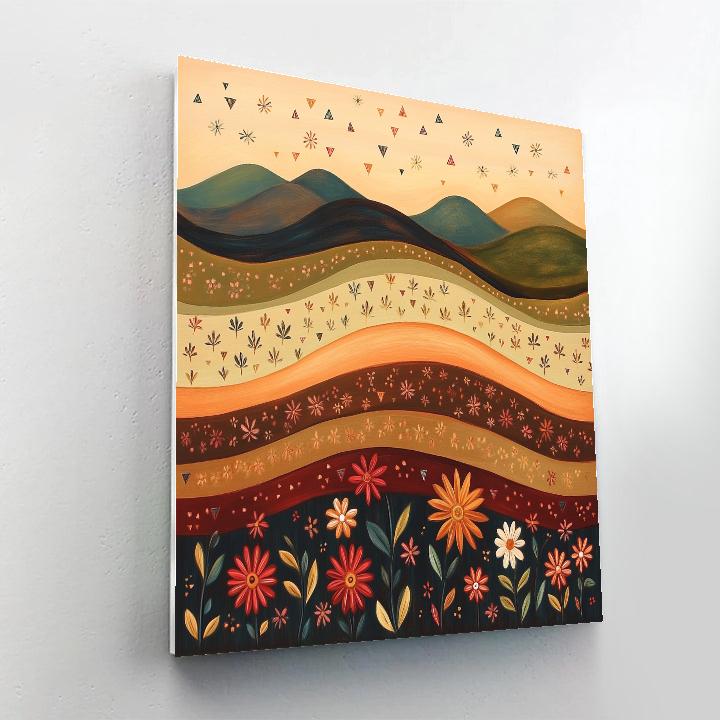 Frida Kahlo Inspired Mountain Silhouette Of Blossoming Color Bands paint by numbers
