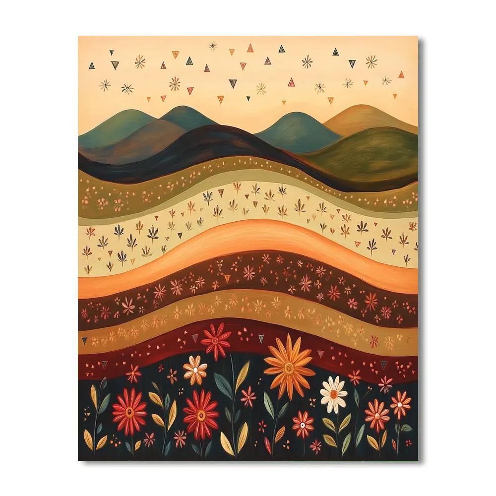 Frida Kahlo Inspired Mountain Silhouette Of Blossoming Color Bands paint by numbers