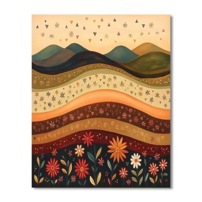 Frida Kahlo Inspired Mountain Silhouette Of Blossoming Color Bands paint by numbers