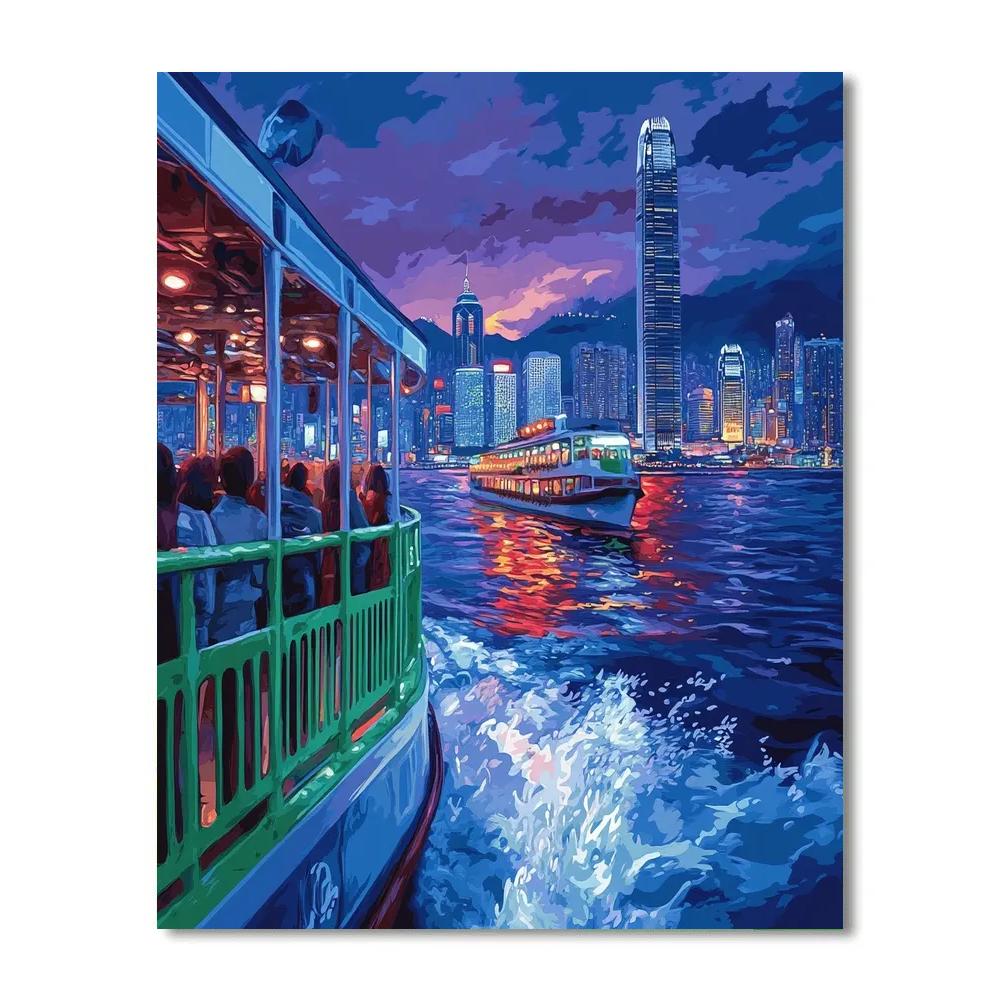 Evening Skyline From Victoria Harbour Ferry Hong Kong China Number painting
