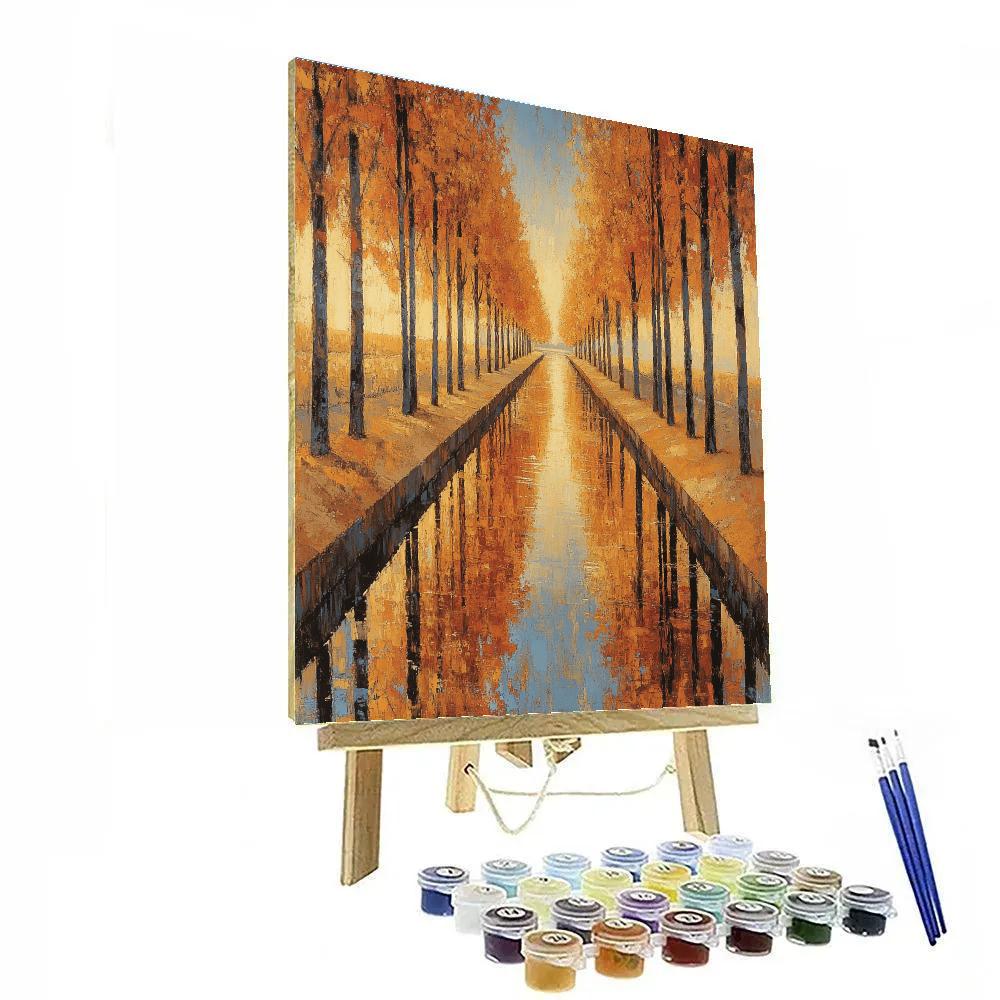 Claude Monet Inspired Golden Reflections In Autumn Canal Paint by numbers kits