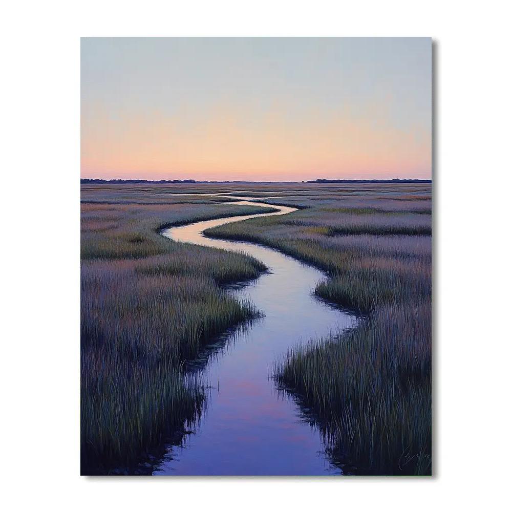 Claude Monet Inspired Dusk Over Lavender Tinted Marsh paint by numbers