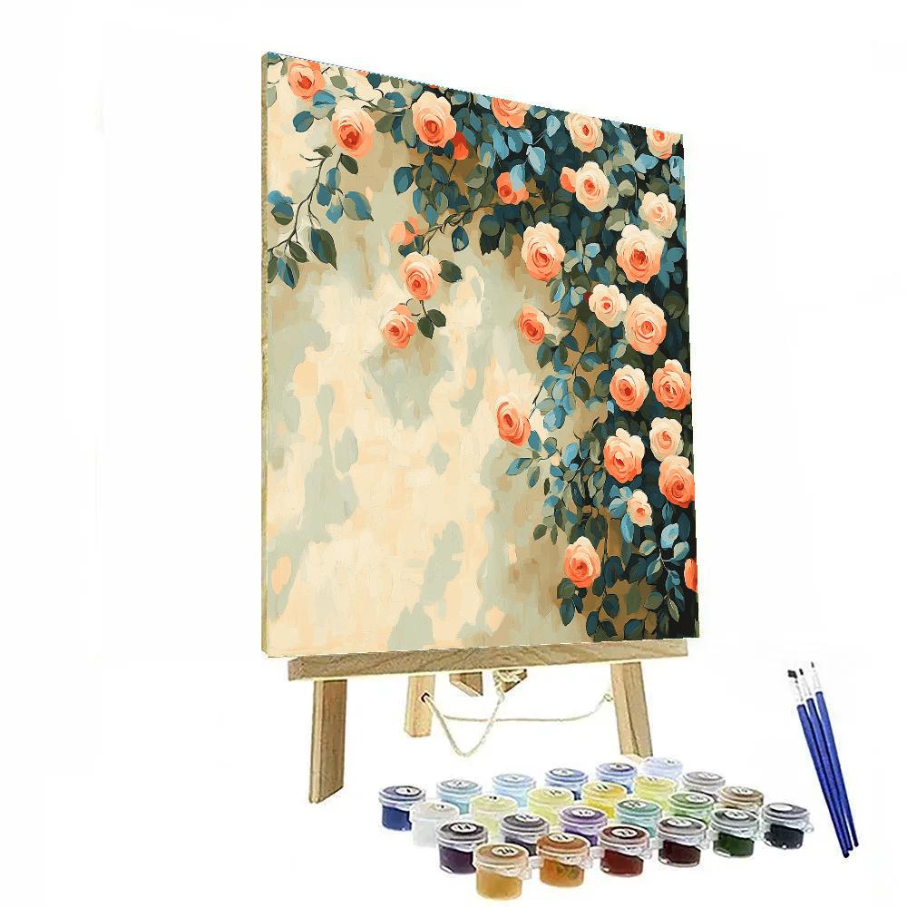 Claude Monet Inspired Sunlit Garden Wall With Climbing Roses DIY paint by numbers