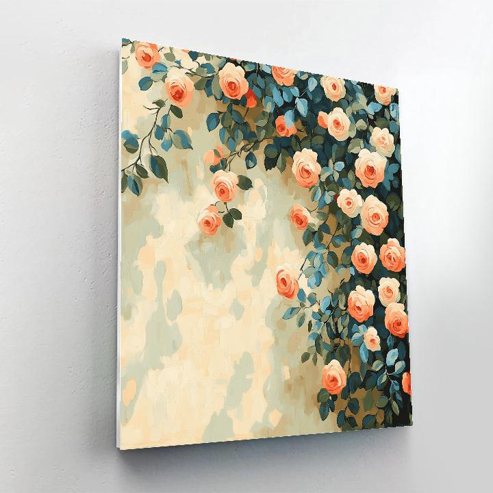 Claude Monet Inspired Sunlit Garden Wall With Climbing Roses DIY paint by numbers