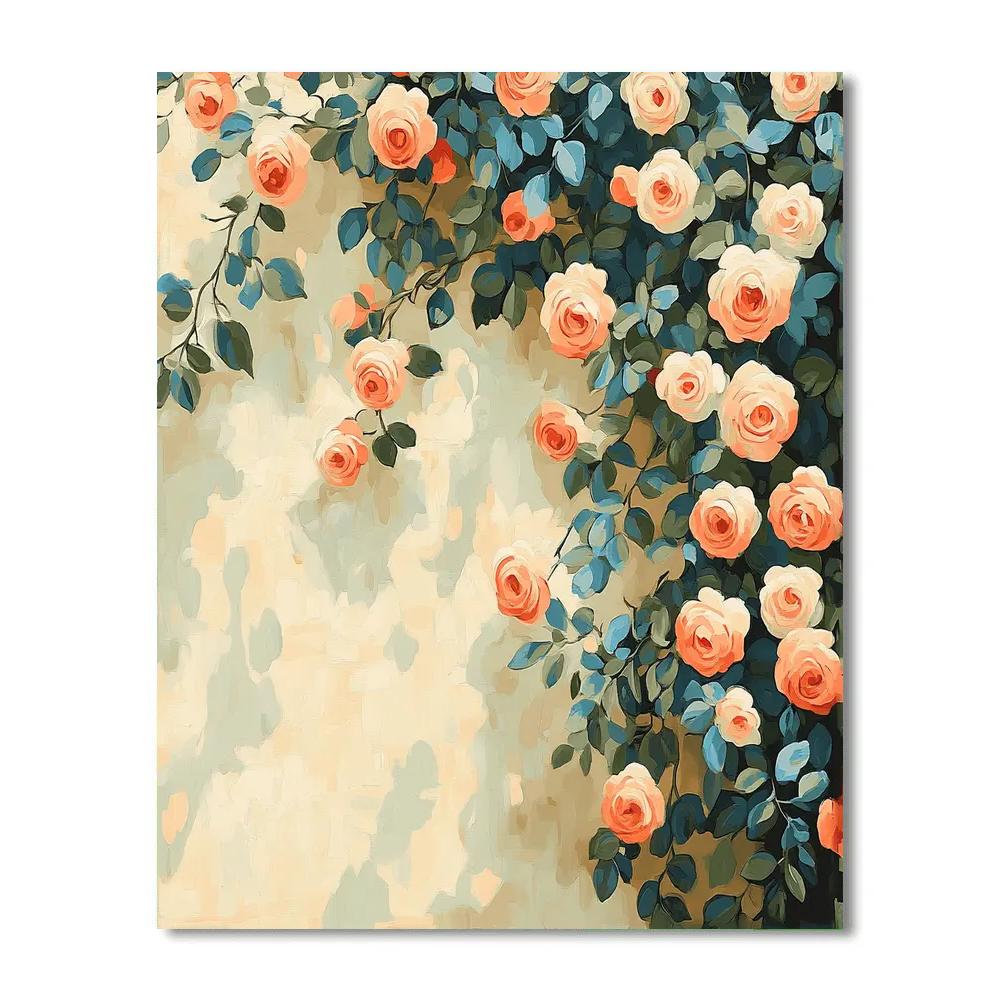 Claude Monet Inspired Sunlit Garden Wall With Climbing Roses DIY paint by numbers