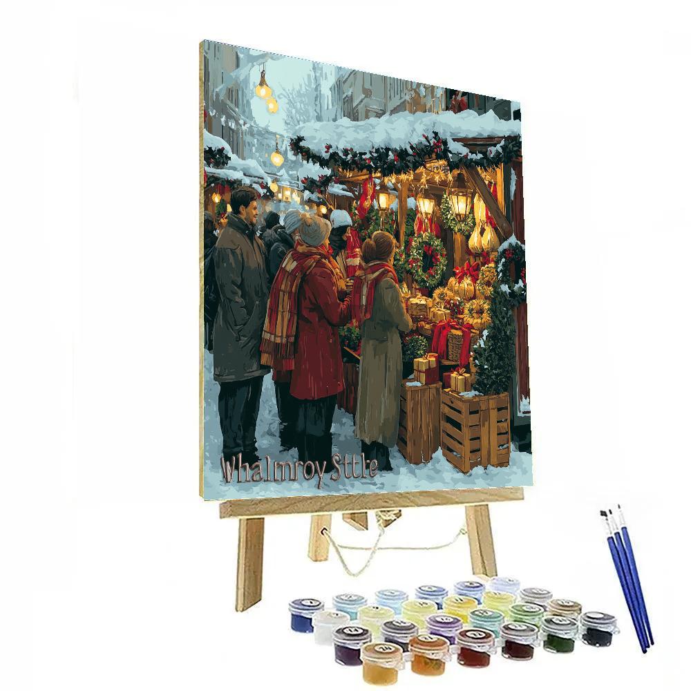 Snowy Market Lantern Pause Painting by numbers kit