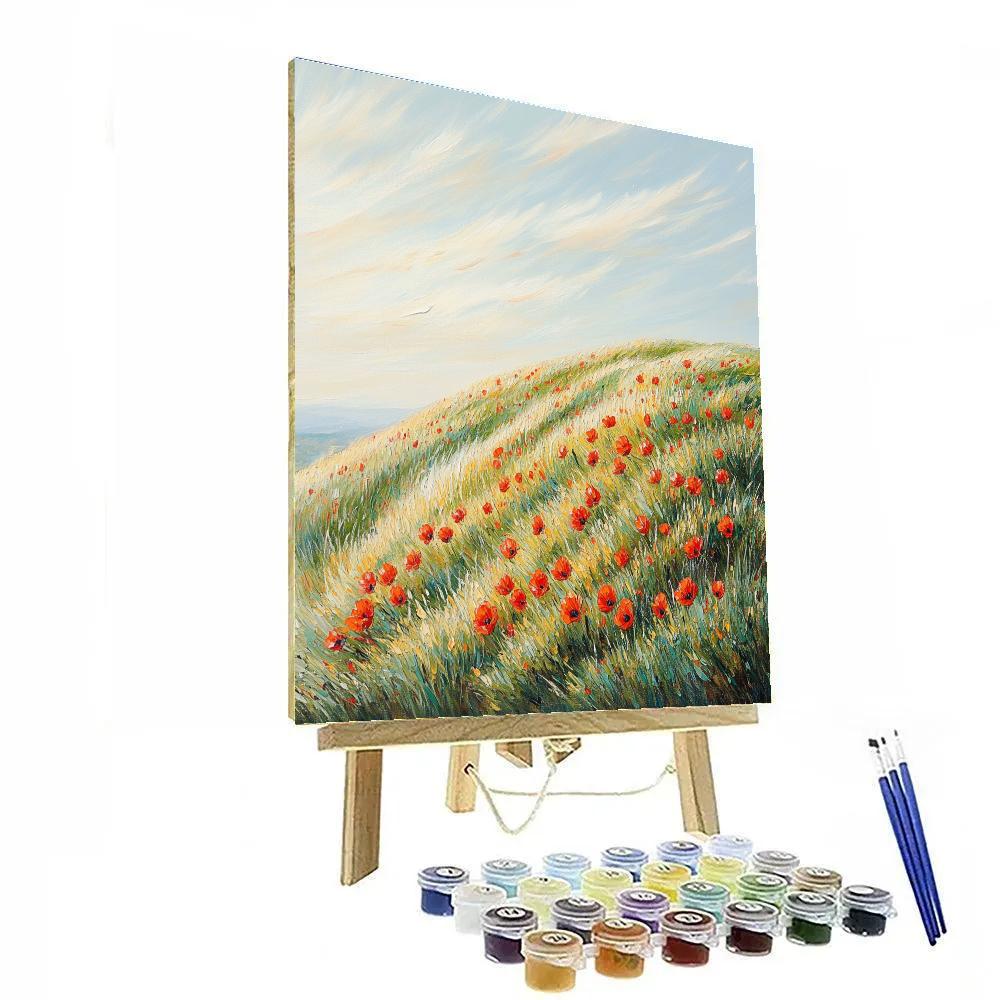 Claude Monet Inspired Soft Breeze Across Poppy Lined Hill Paint by numbers kits