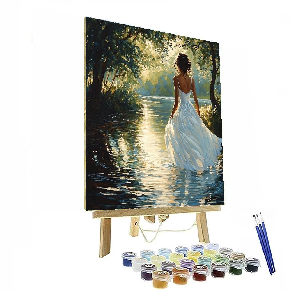 John Singer Sargent Inspired White Dress By Lake paint by color