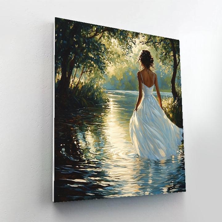 John Singer Sargent Inspired White Dress By Lake paint by color