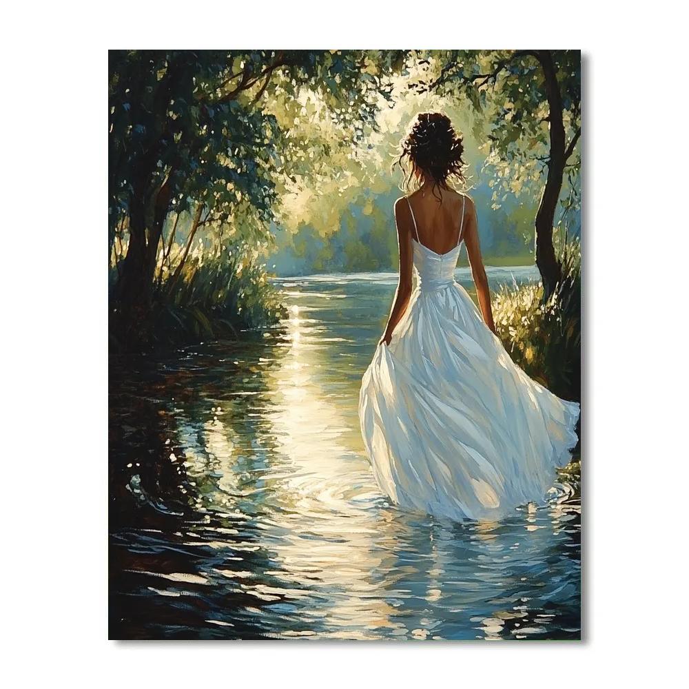 John Singer Sargent Inspired White Dress By Lake paint by color