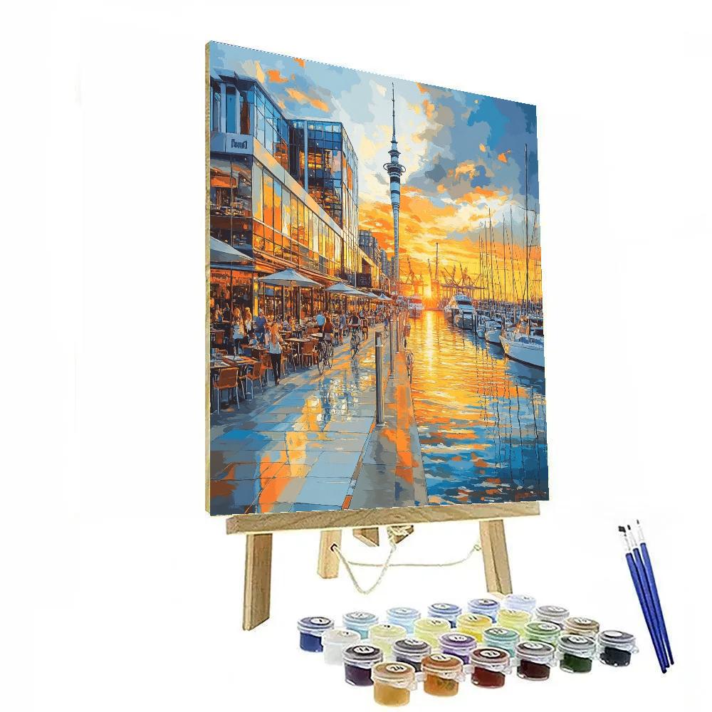Harbourfront And Skytower From Wynyard Quarter Auckland New Zealand DIY paint by numbers