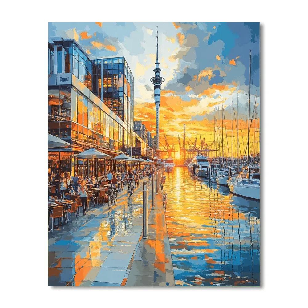 Harbourfront And Skytower From Wynyard Quarter Auckland New Zealand DIY paint by numbers