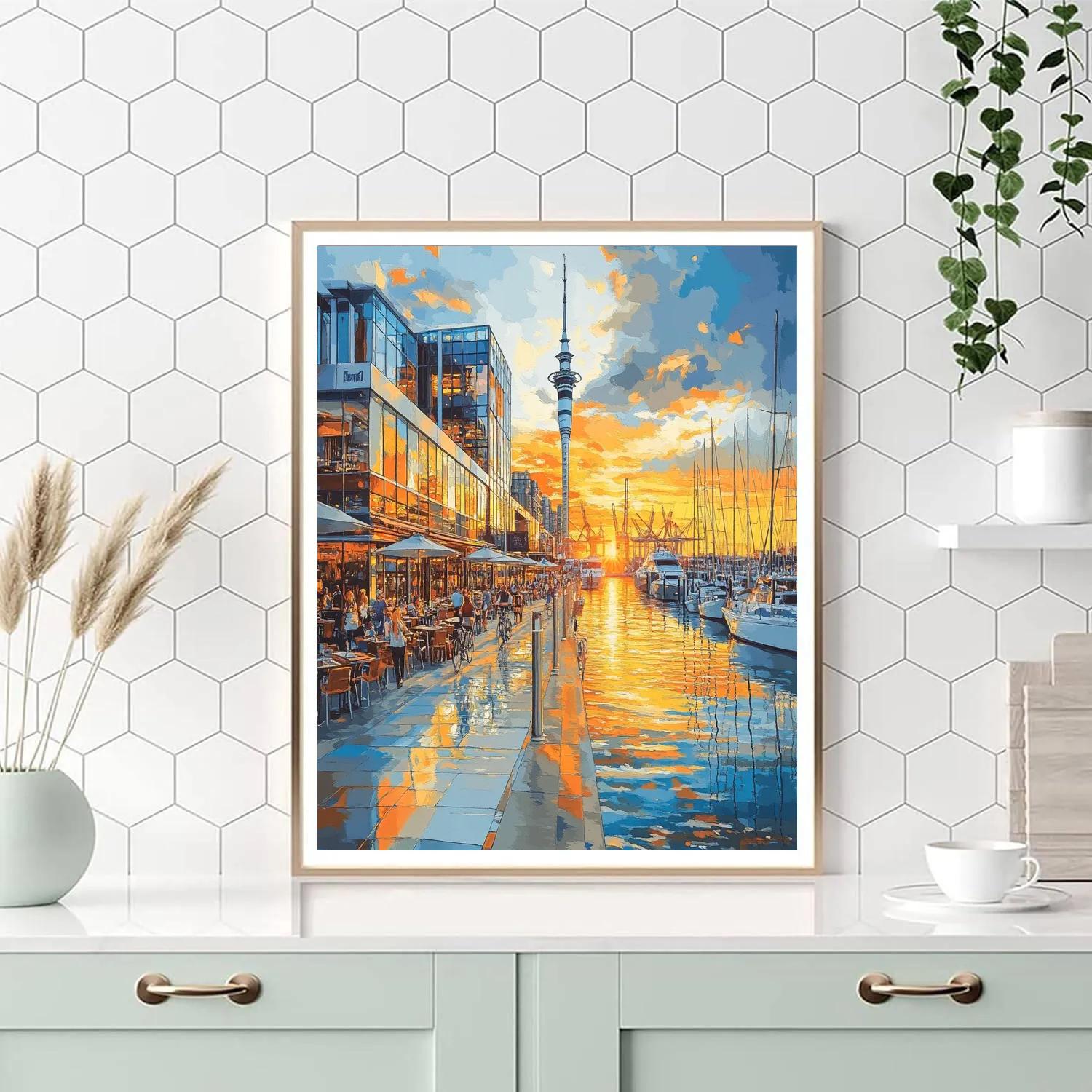 Harbourfront And Skytower From Wynyard Quarter Auckland New Zealand DIY paint by numbers