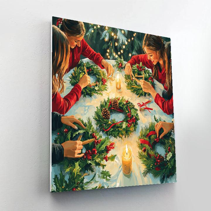 Wreath Making By Candlelight paint by number