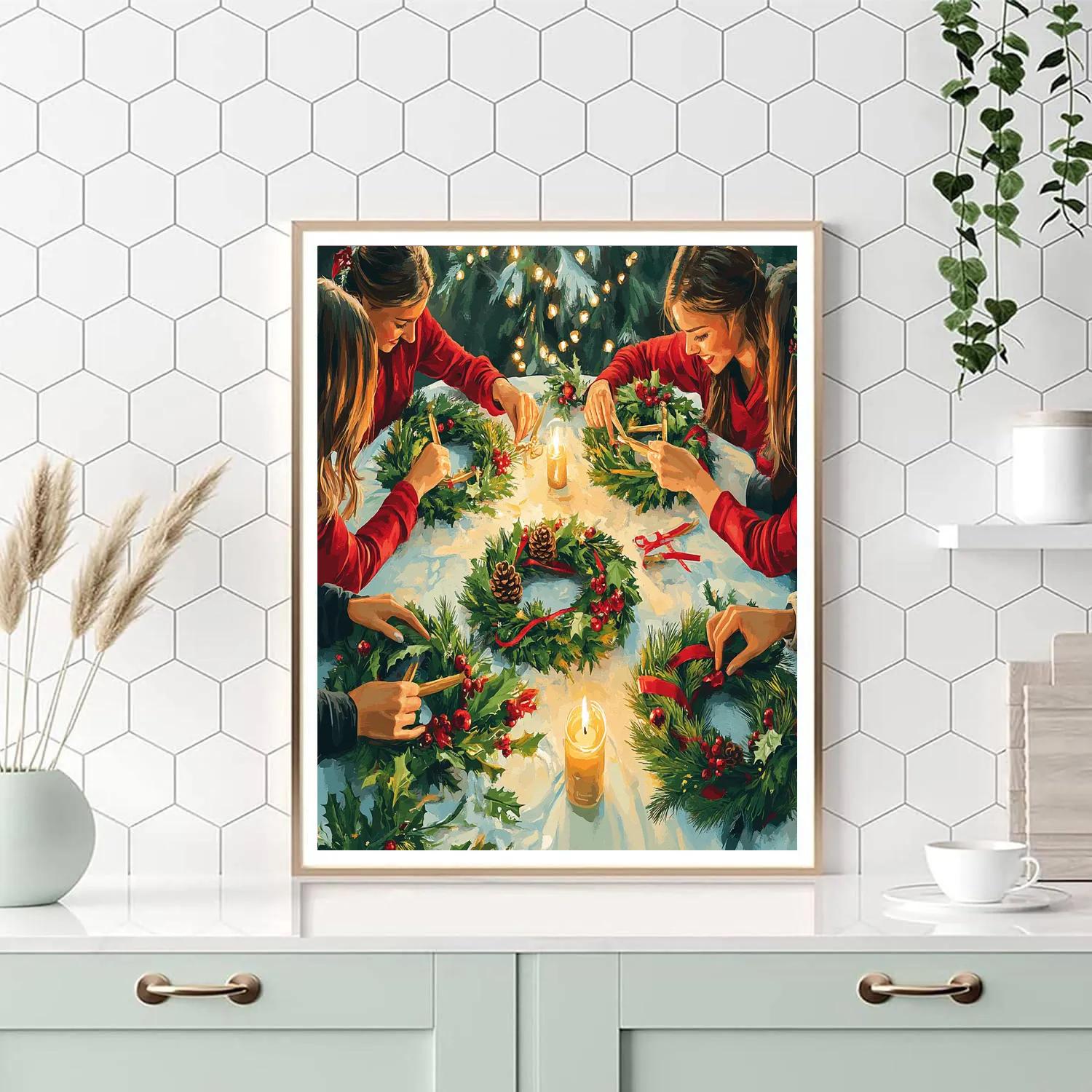 Wreath Making By Candlelight paint by number