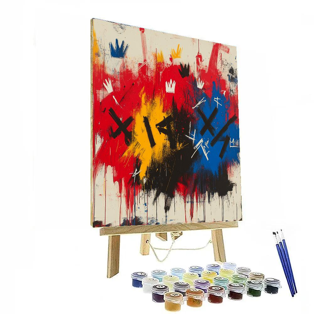 Jean-Michel Basquiat Inspired Neon Nebula Protest paint by color