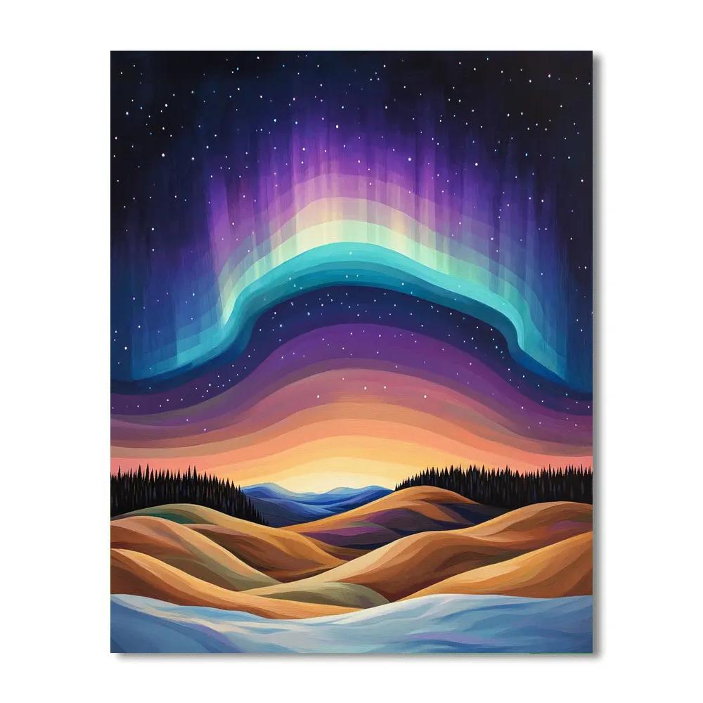 Lawren Harris Inspired Aurora Crown Over Ochre Tundra Hills painting number kit