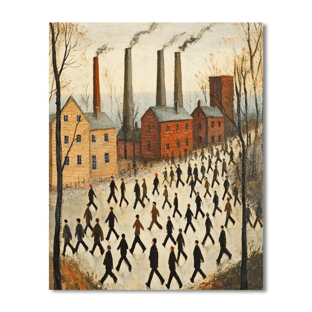 L S Lowry Inspired Factory Parade paint by number