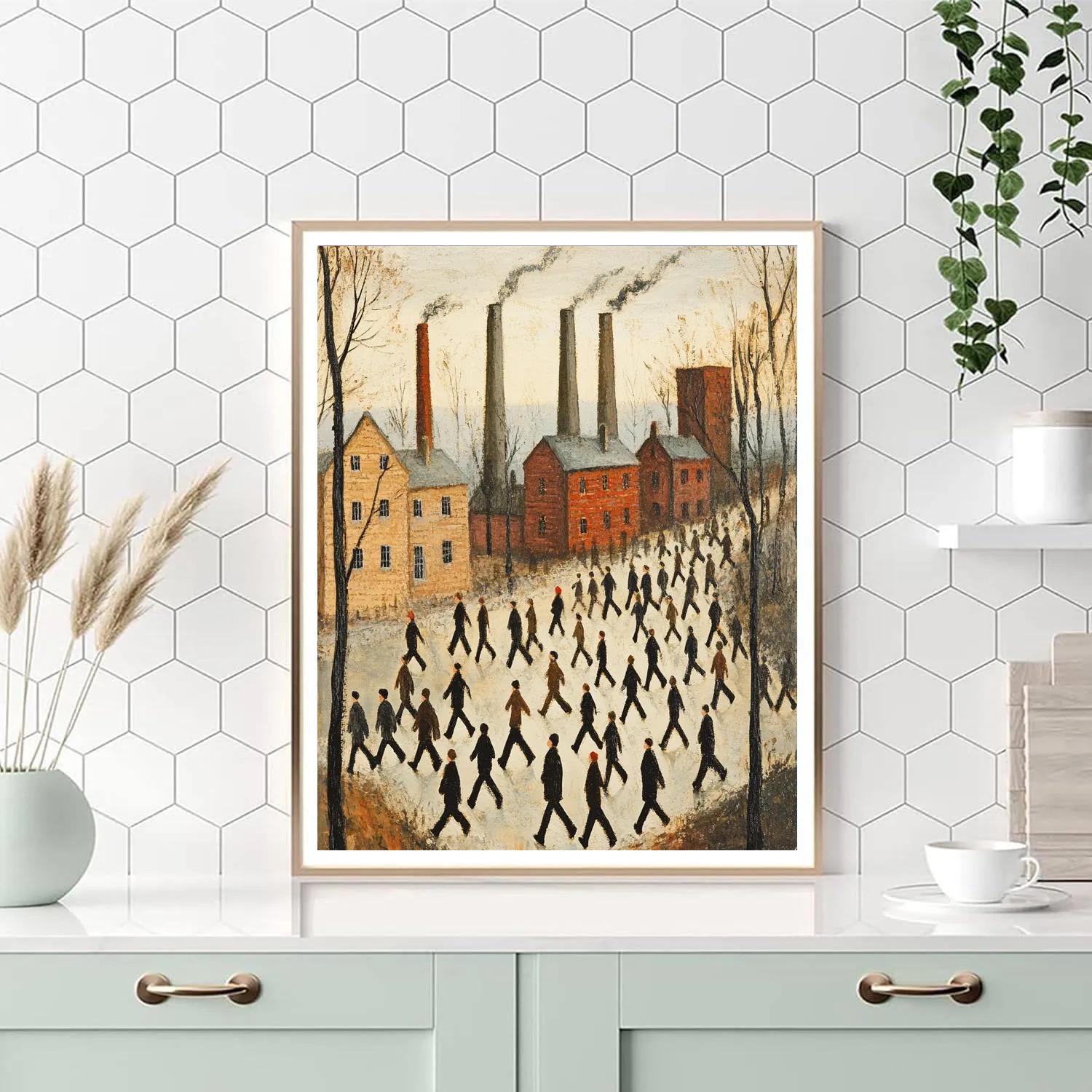 L S Lowry Inspired Factory Parade paint by number
