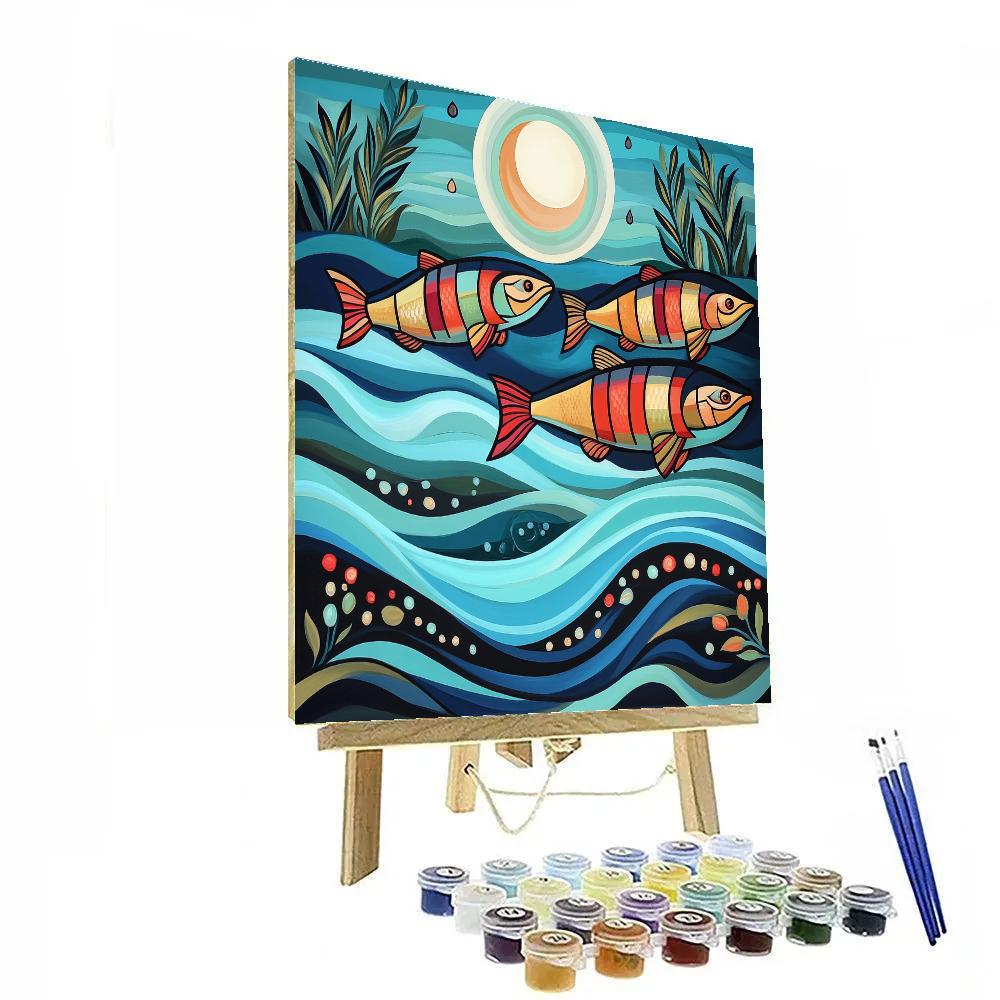 Norval Morrisseau Inspired Salmon Of The Moonlit Rapids Painting by numbers kit