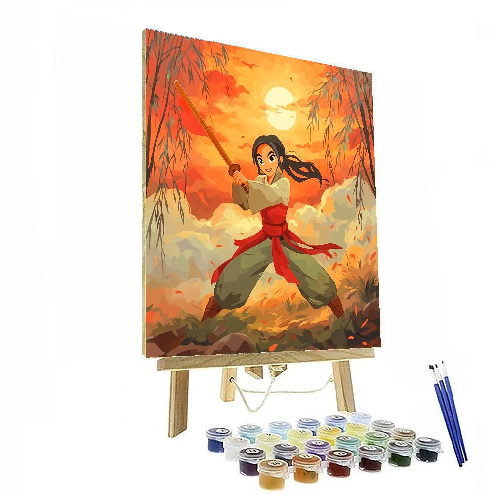 Mulan Training Hill Sunrise Disney paint by number