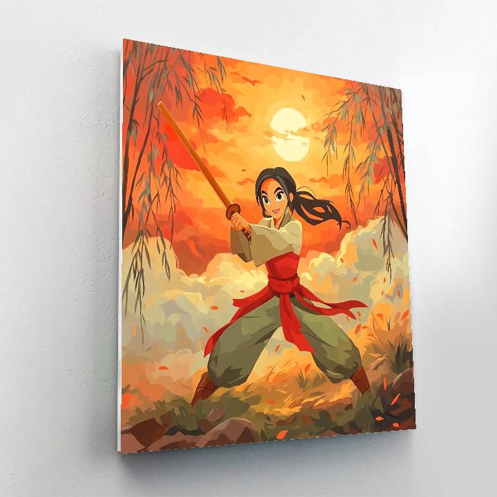 Mulan Training Hill Sunrise Disney paint by number