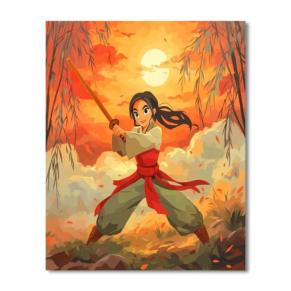 Mulan Training Hill Sunrise Disney paint by number