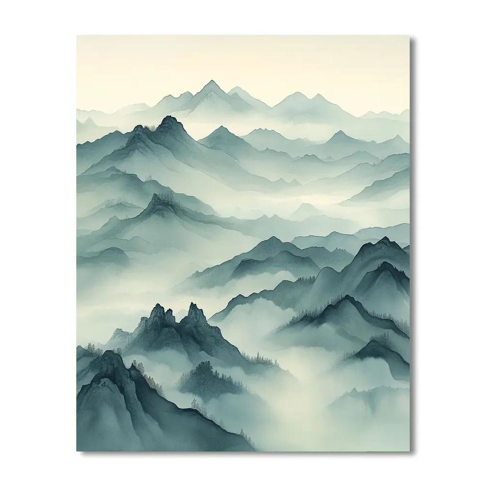 Zhao Mengfu Inspired Nebula Mist Mountain Silence paint by numbers
