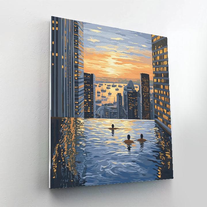 Skyline From Rooftop Of Marina Bay Sands Infinity Pool Singapore paint by numbers