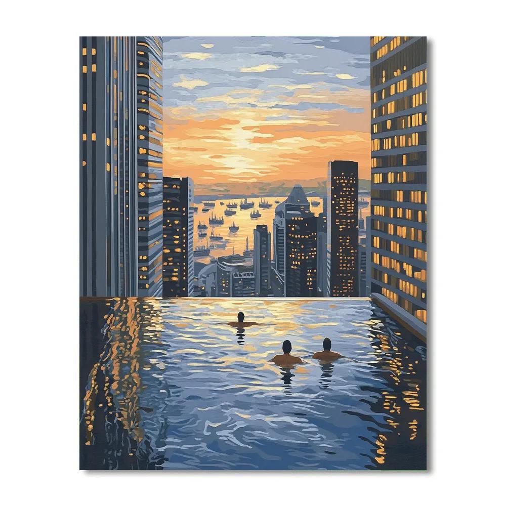 Skyline From Rooftop Of Marina Bay Sands Infinity Pool Singapore paint by numbers