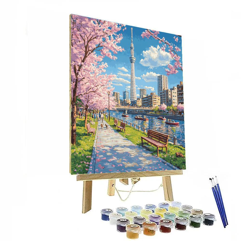 View Of Tokyo Skytree From Sumida Riverside Walk Tokyo Japan Numbered painting kits